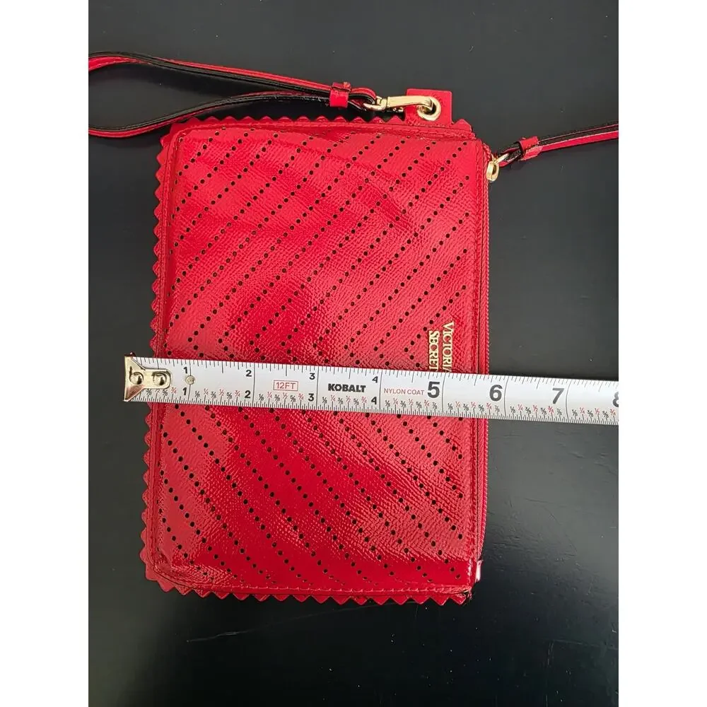 Victorias Secret Wristlet Red Clutch Purse‎ With Closure Chevron Dot Pattern